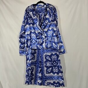 Alex & Parker Blue And White Satin Lounge Set | Women's Size Large
